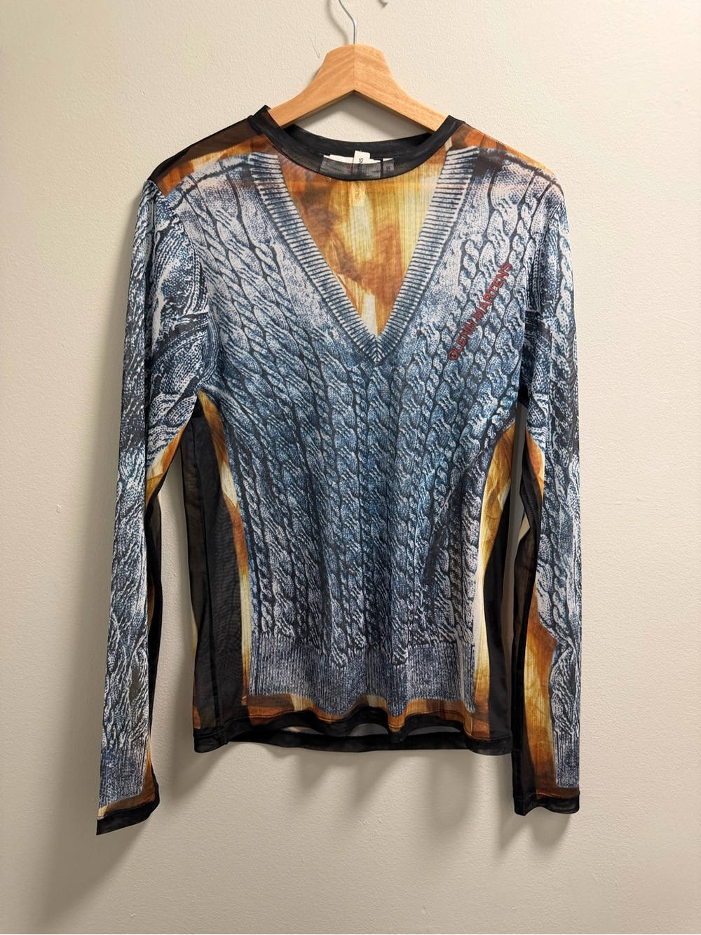 Trompe L’oeil blue sweater mesh top